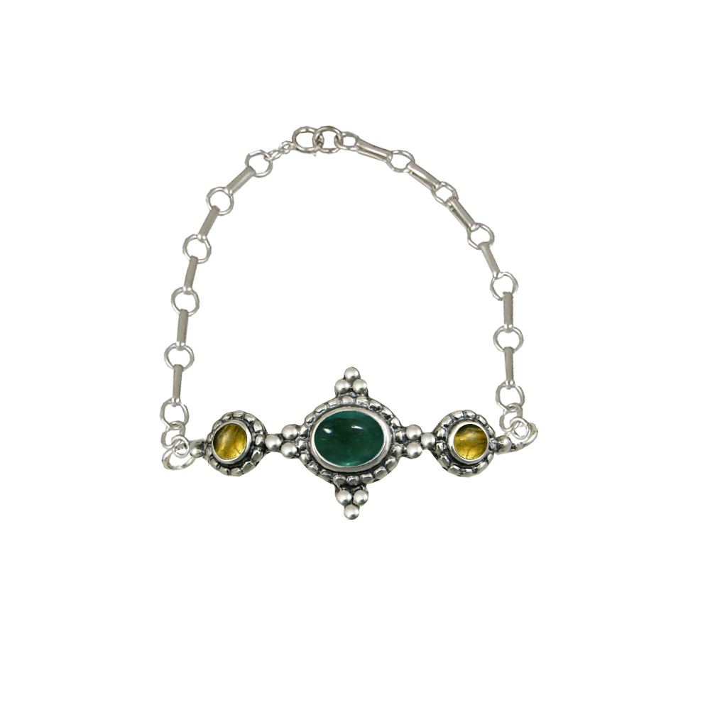 Sterling Silver Gemstone Adjustable Chain Bracelet With Fluorite And Citrine